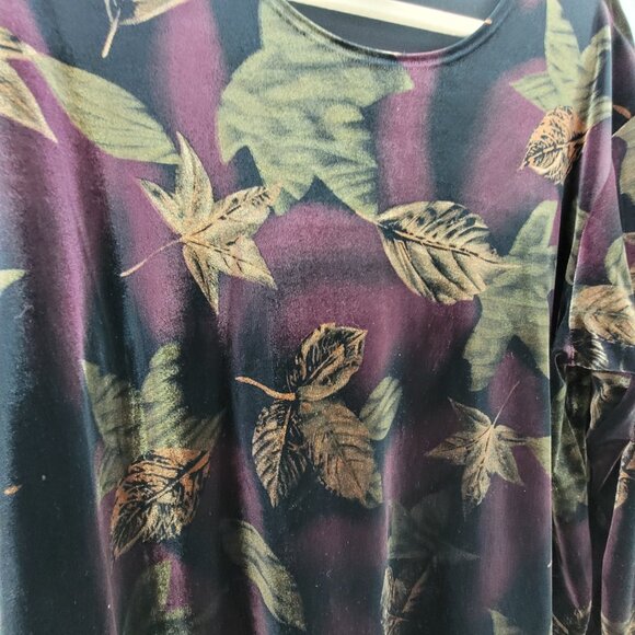 VTG Impressions Top Women's L Purple Eggplant Green Leaves Tunic Long Sleeve - Picture 4 of 13